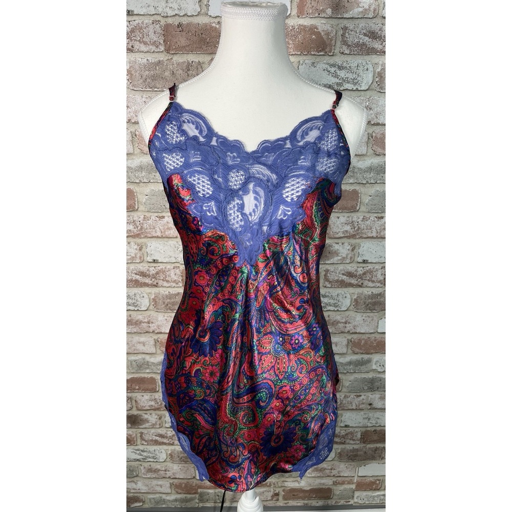 Vintage 90s Victoria's Secret Gold Label Jewel Toned Paisley Chemise NWT Sz S
